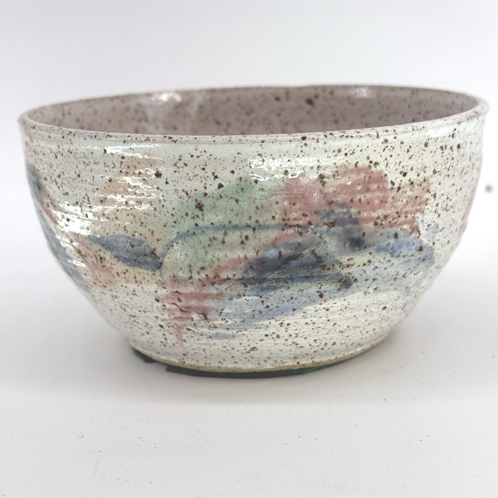 Handcrafted Stoneware Bowl Rustic‎ Studio Pottery Small Bowl Blue Green Bottom
